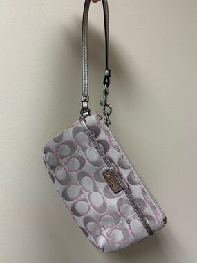 Coach Signature Pink & Silver Jacquard Wristlet Y2K Pouch